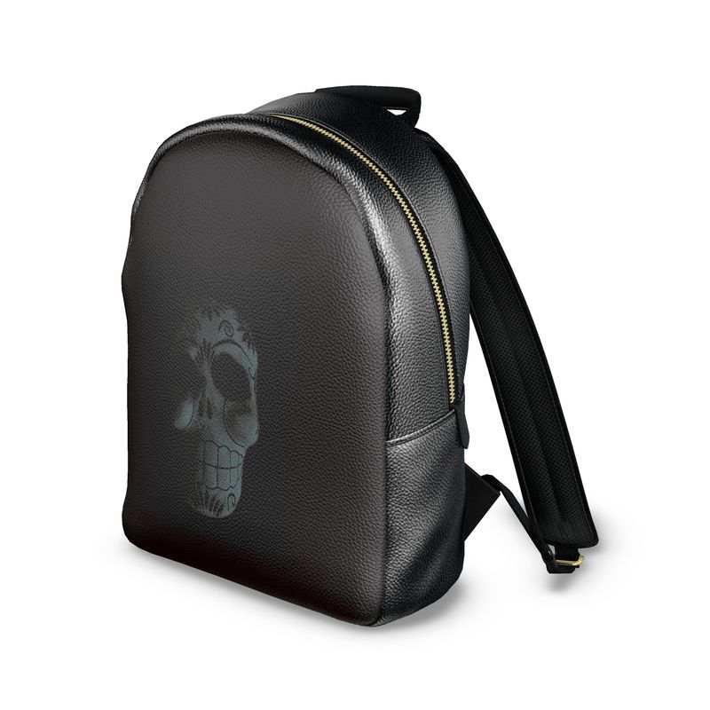 Skull Print Leather Backpack