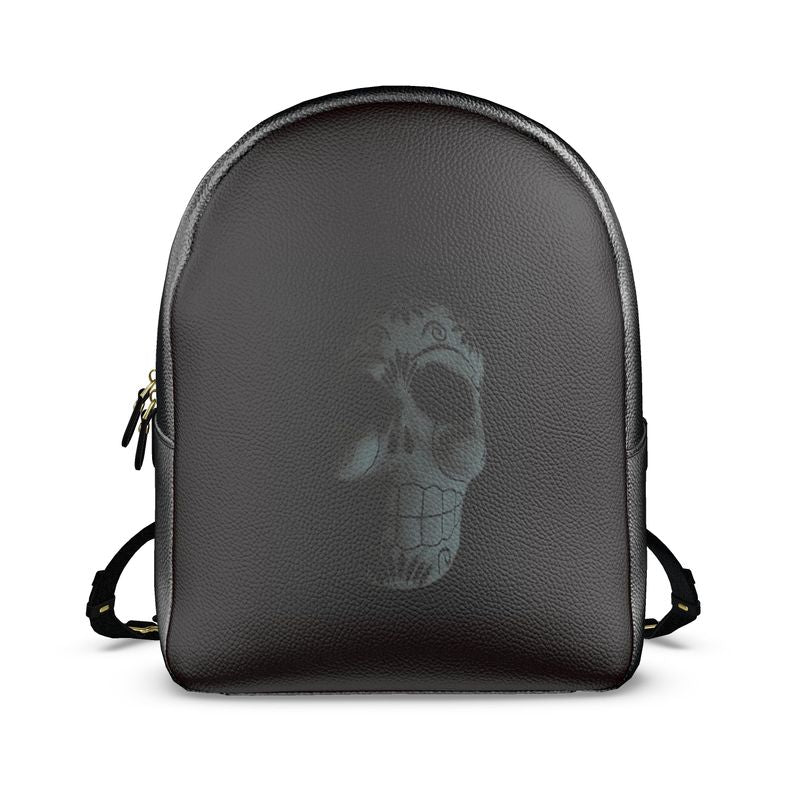 Skull Print Leather Backpack